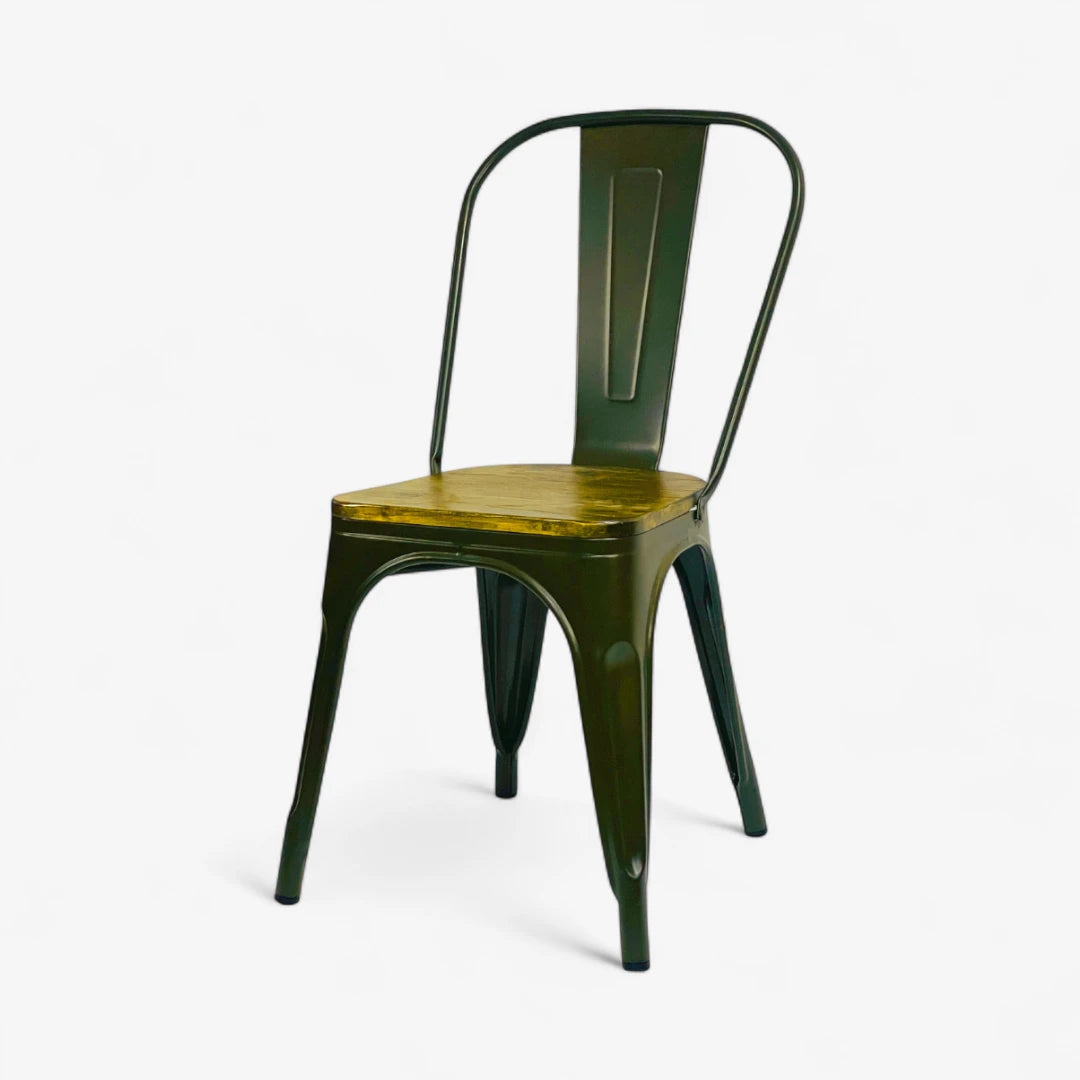 Silla Metálica tipo Tolix Asiento en Madera