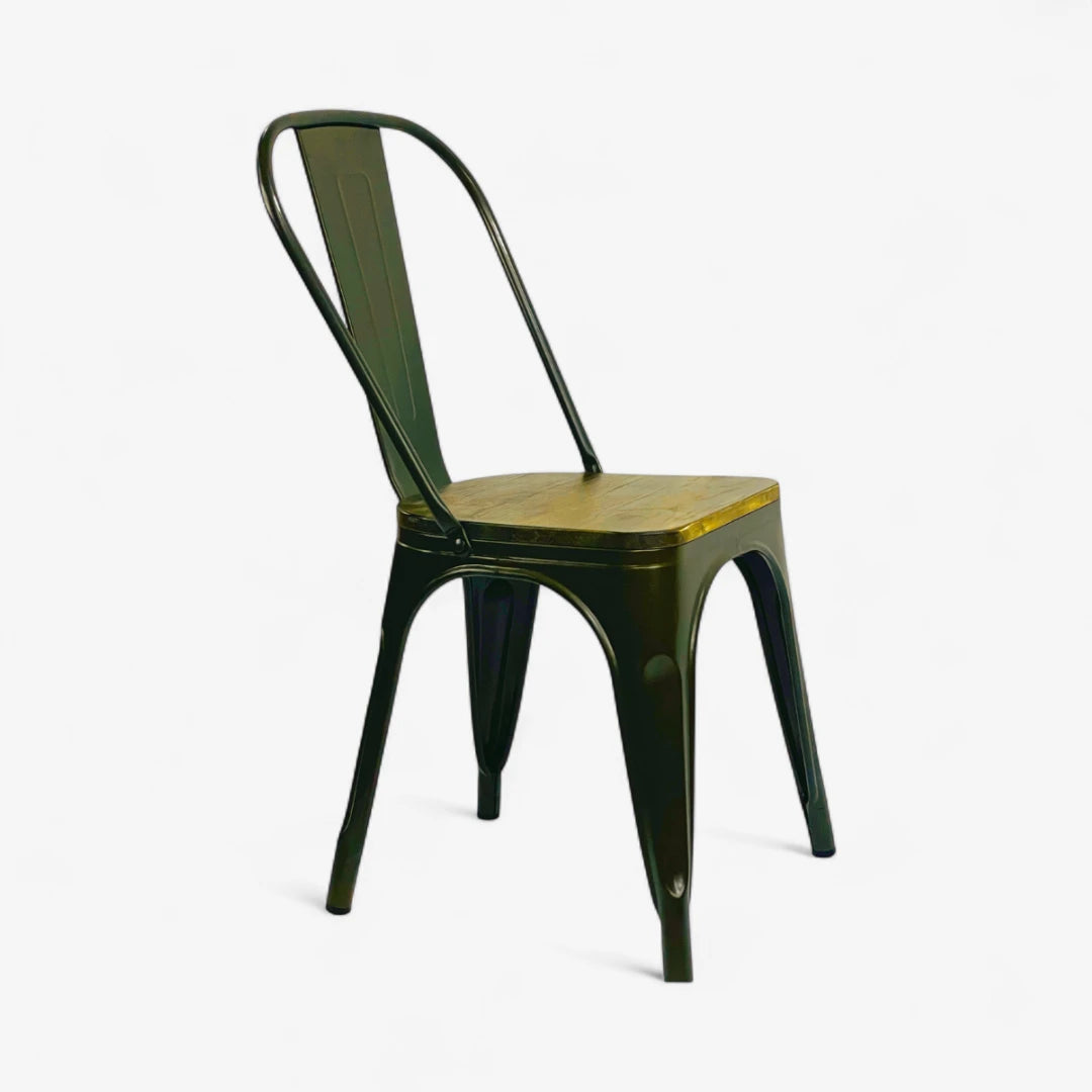 Silla Metálica tipo Tolix Asiento en Madera